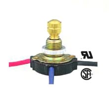 3-Way Rotary Lamp Switch, Brass, 5/8